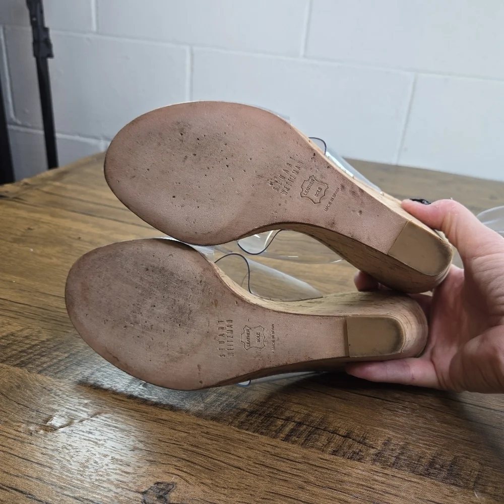 Stuart Weitzman Clear Vinyl Cork Wedge Heels Sandals - Picture 5 of 12